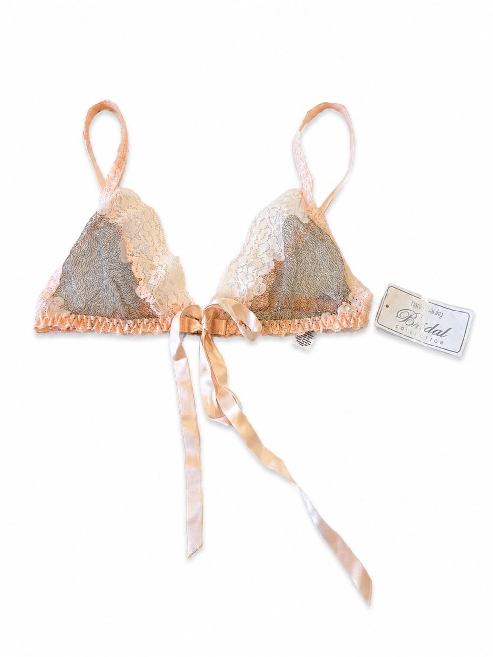 Hanky Panky Vani Bridal Pink Silver Metallic Lace Bralette NWT S